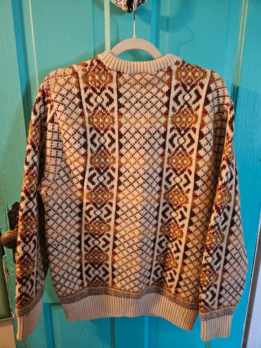 Men's Pendleton Patterned Cabincore Crewneck Sweater Large in Cream and Brown - Picture 3 of 8
